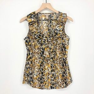 Animal Print Sleeveless Ruffle Blouse Yellow Black